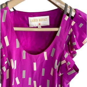 Lauren Moffatt Silk‎ Confetti Print Flutter Cap Sleeve Dress